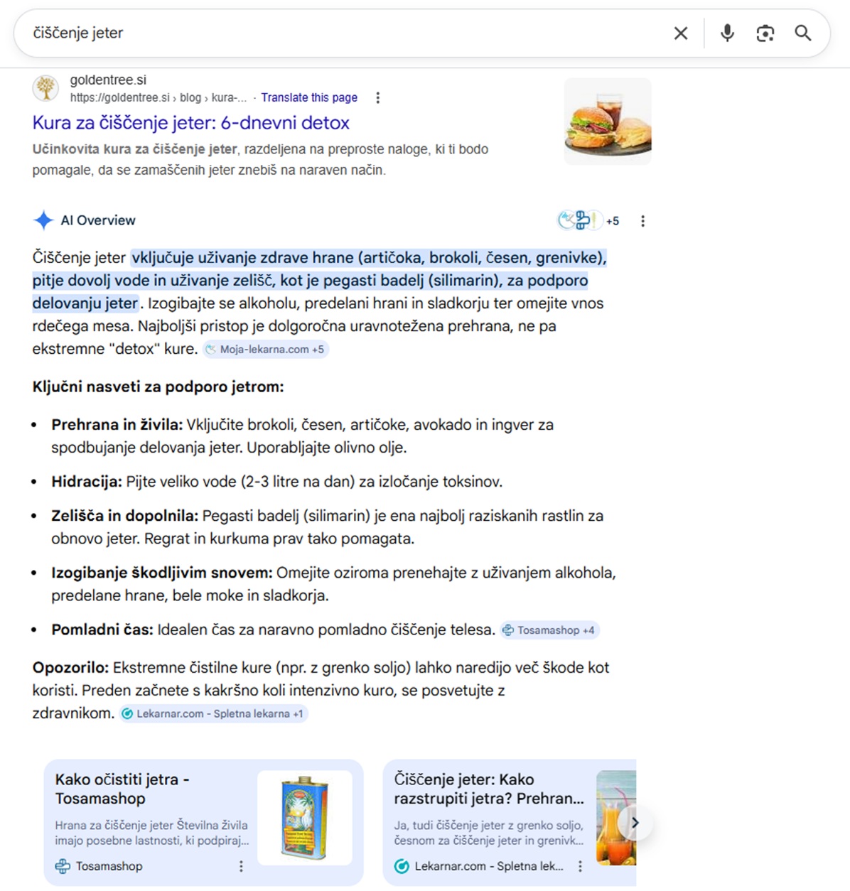 Prikaz AI rezultatov v Googlu